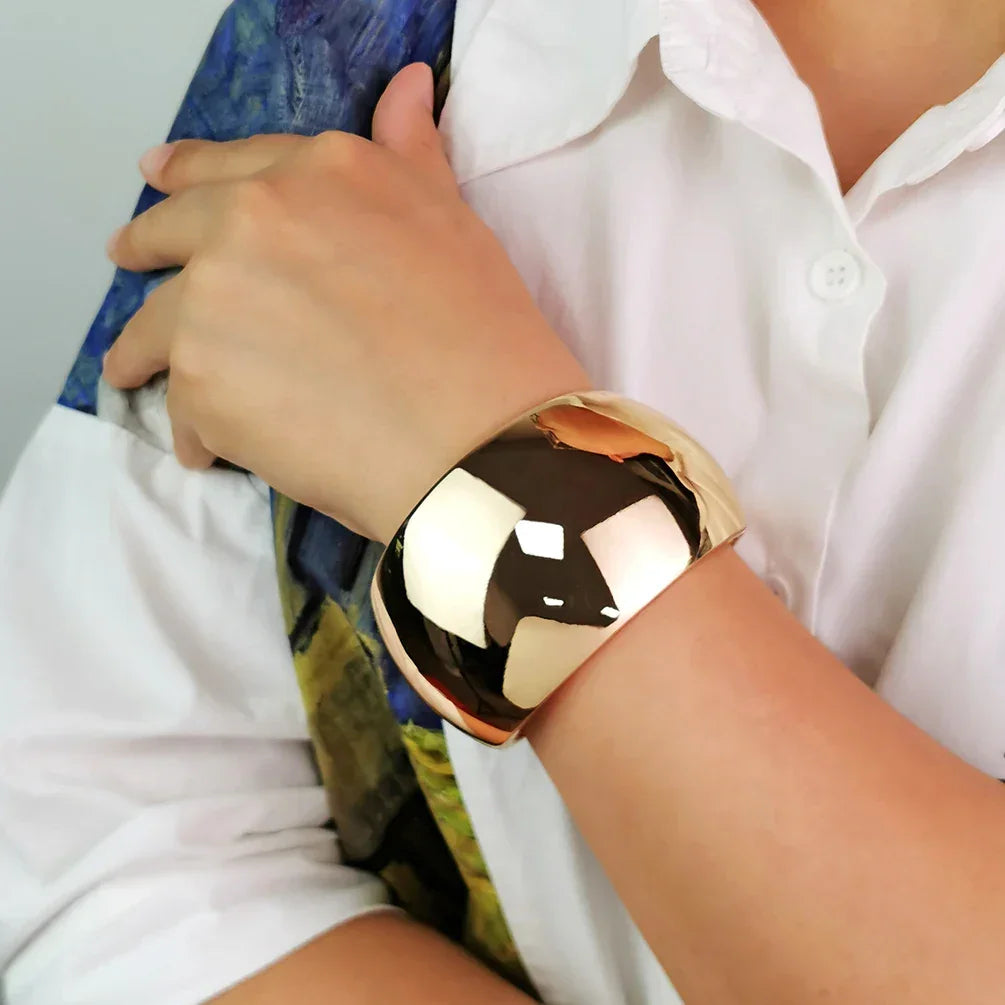 Bracelete Aro Aberto Largo Acabamento Polido Lenogue