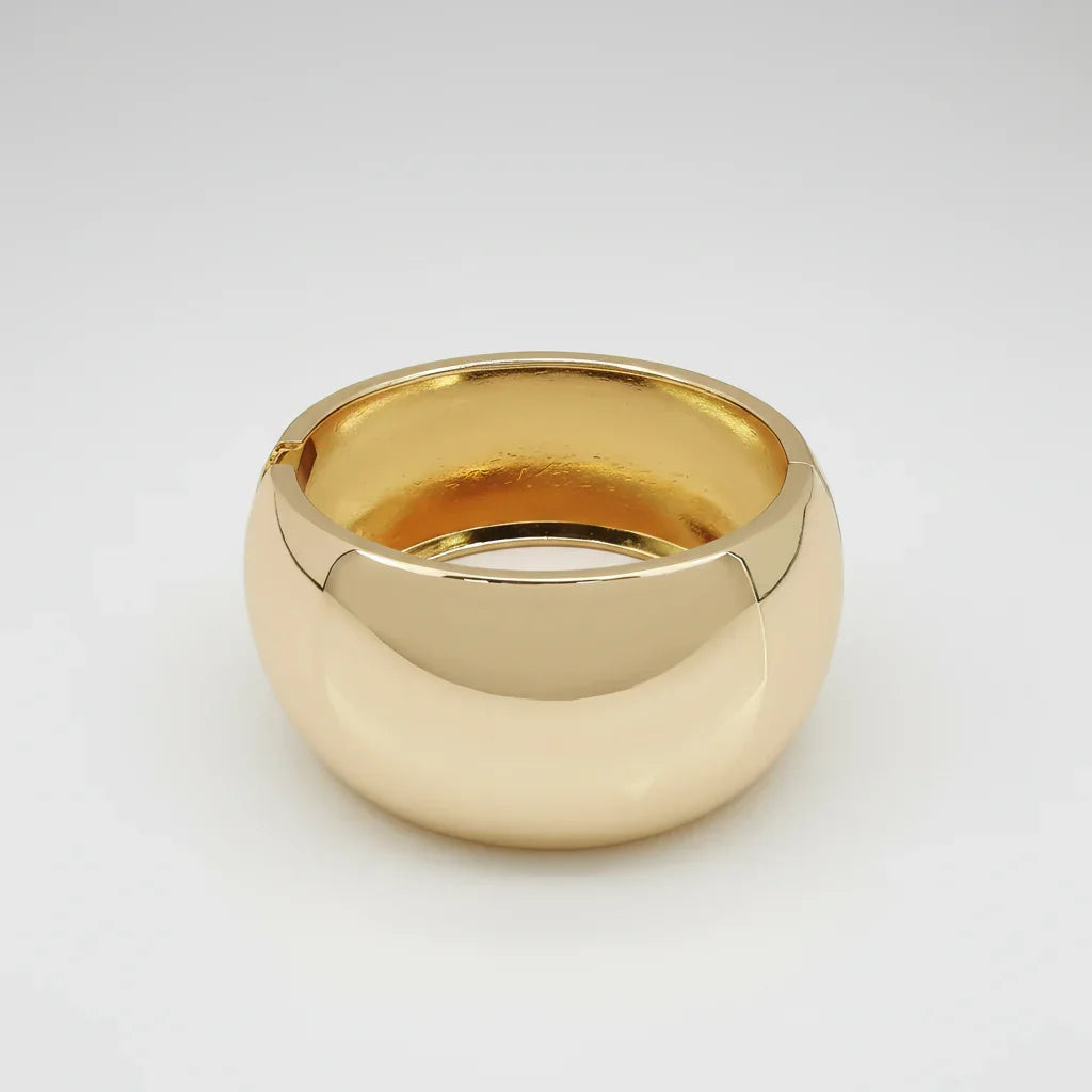 Bracelete Aro Aberto Largo Acabamento Polido Lenogue Ouro