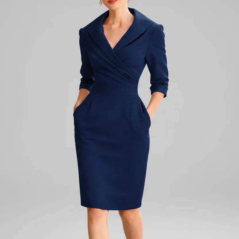 Vestido Midi de Gola Lapela Modelagem Slim Lenogue Azul / p